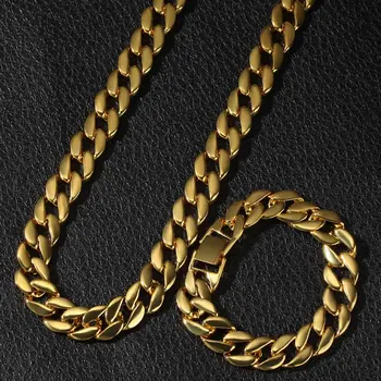 

Mens Women Hip Hop Jewelry Sets High Polished Cuban Curb Link Chains Necklace Bracelets Rapper Rock Accessories
