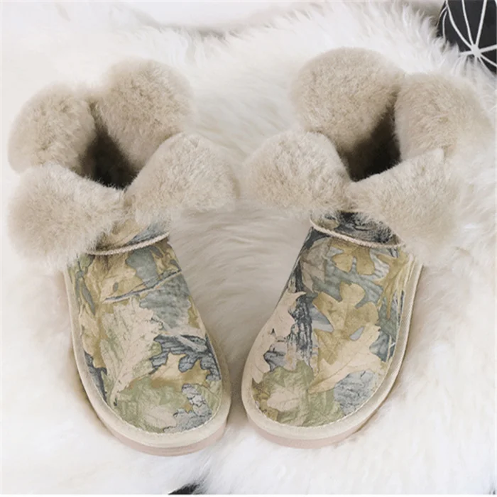 Camouflage green G& Zaco/короткие зимние ботинки из овечьей кожи с милым цветком клевера; Зимние ботильоны из натуральной шерсти; очаровательные женские ботинки; зимняя обувь - Цвет: Camouflage green