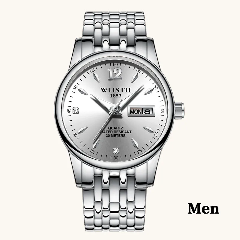 men silver Женские роскошные часы розовое золото из нержавеющей стали брендовые Модные женские наручные часы дни недели и Дата кварцевые часы женские нарядные часы - Цвет: men silver