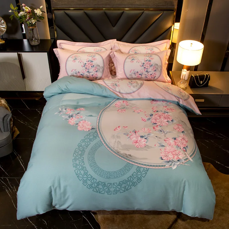 7 Brushed Cotton Bedding Set Queen King Size Chinese Style Flower Teddy Bear Deer Cartoon Plaid Duvet Cover Bedsheet Pillowcase - Цвет: 7