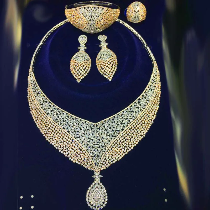 Dazz Роскошные красочные циркон круглый кулон ожерелье серьги, кольцо, браслет нигерийский Свадебный ювелирный набор для невесты для женщин Дубай ювелирные изделия