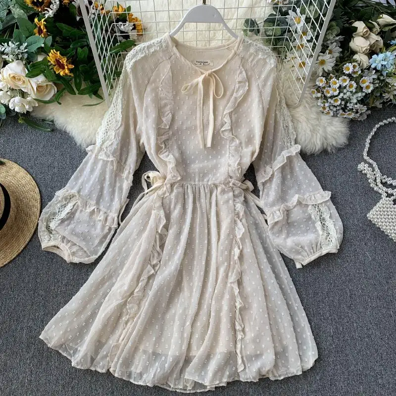 

2019 new fashion women's French dress sweet puff sleeves dresses