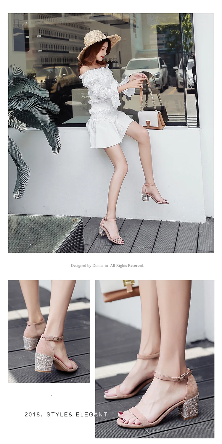 Donna-in/сандалии с ремешками на лодыжках; женские летние черные сандалии на коротком каблуке с пряжкой из натуральной кожи; блестящие женские сандалии-гладиаторы с открытым носком