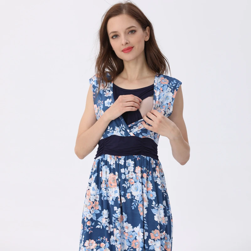 Spring Summer Maternity Dress Printing Nursing Dress Comfortable Breastfeeding Dresses For Pregnant Women Pregnancy Clothes