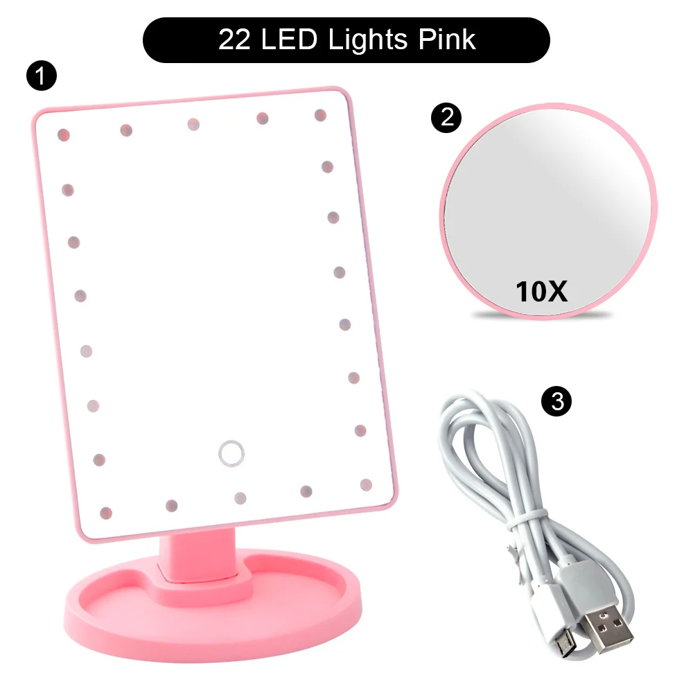 PK 22 Light Set A Сенсорный экран 22 светодиодный светильник зеркало для макияжа с косметическим увеличением 1x/2X/3X/10X гибкое зеркало косметическое регулируемое двойное питание - Цвет: PK 22 Light Set A