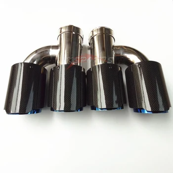 

2PCS Universal Dual H Style Carbon Fiber Exhaust Tip Glossy Blue Exhaust Pipe for BMW E70 With A Logo