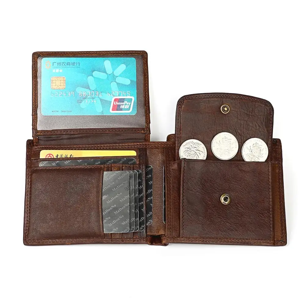 

Vintage RFID Men Wallets Fashion Cowhide Mens Wallet Coin Bag New Zipper Short Wallet Genuine Leather Purses Dollar Money Bag