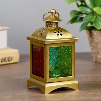 

Candlestick metal, glass for 1 candle "Flashlight with stained glass" gold 14.5x7x7 cm 4098132