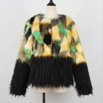 

Fashion Faux Fur Coat stitching warm long-sleeved high quality autumn / winter new female Faux Fur Jacket