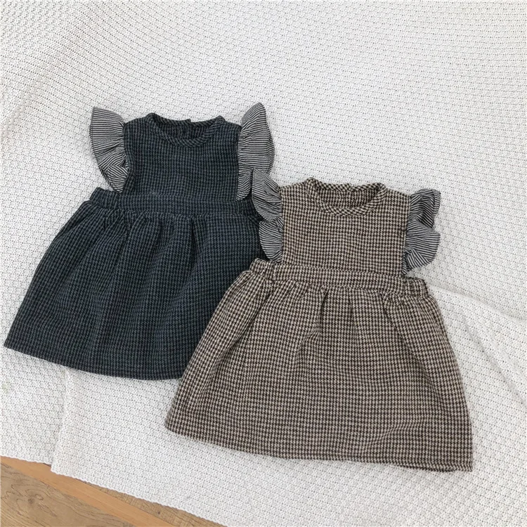 Теплое платье для маленьких девочек Милая осенне-зимняя новая бархатная одежда для новорожденных малышей, топы, платье для девочек, шерстяное рождественское платье в клетку