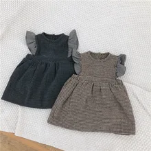 Теплое платье для маленьких девочек Милая осенне-зимняя новая бархатная одежда для новорожденных малышей, топы, платье для девочек, шерстяное рождественское платье в клетку