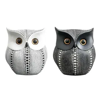 

Nordic Style Minimalist Craft White Black Owls Animal Figurines Resin Miniatures Home Decoration Living Room Ornaments