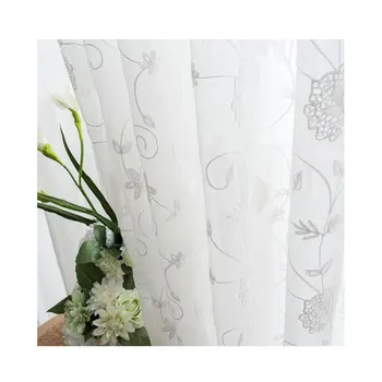 

Modern Floral Embroidered Tulle Window Curtains for Living room White Sheer Voile Curtains for Bedroom Kitchen Treatment Blinds