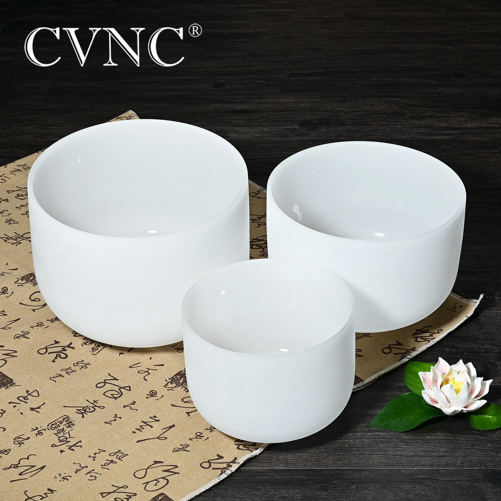 

432Hz 10"A 10"F 12"C Set of 3pcs Frosted Quartz Crystal Singing Bowls