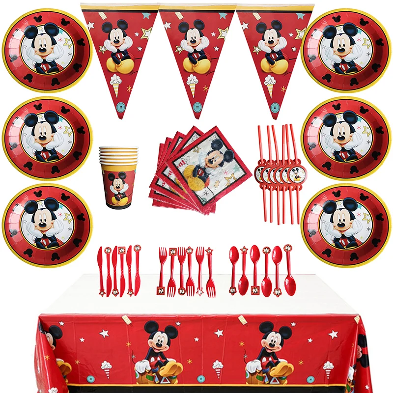 

48pc/lot Disney Cartoon Mickey Mouse Theme Cutlery Party Decoration Birthday Party Baby Bath Cup Plate Party Supplies Dinner set