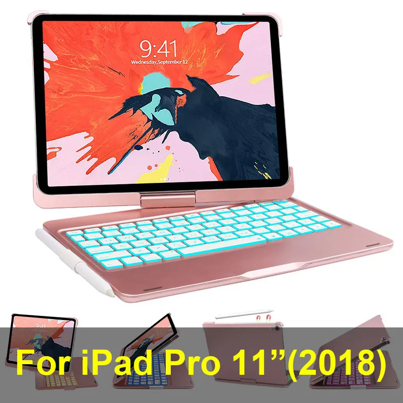 IPad клавиатура чехол для iPad(6th Gen)-iPad(5th Gen)-iPad Pro 9,7-iPad воздуха 2& 1-Син энд светильник - Цвет: iPad Pro 11 Rose