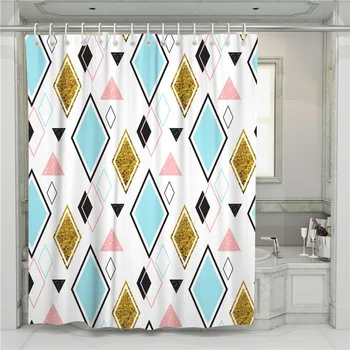 

A Geometric Lattice 3D Shower Curtain Bathroom Waterproof Polyester Printing Curtains for Bathroom Shower Hooks