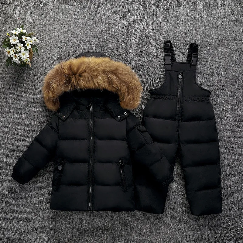 Комплект детской одежды для мальчиков на температуру до-30 градусов, пуховая куртка+ комбинезон для девочек, От 1 до 5 лет детский зимний комбинезон для маленьких девочек