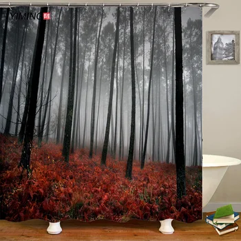 

YIMING Deep forest scenery shower curtain home decoration curtain mildew waterproof belt hook curtain can be washed 180*200cm