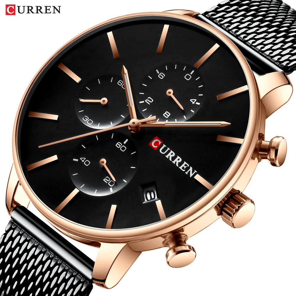 

Top Luxury Brand CURREN Men Watch Fashion Sport Waterproof Chronograph Stainless Steel Mesh Wristwatch for Men Relogio Masculino