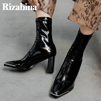 

Rizabina 2021 INS Women Half Short Boots Fashion High Heel Winter Shoes Women Long Boots Party Lady Daily Footwear Size 34-40