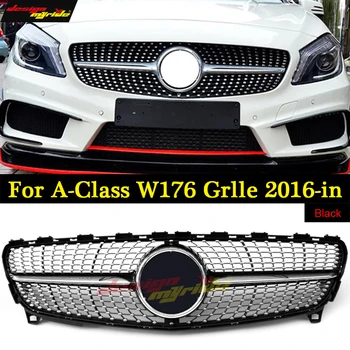 

W176 Diamond Fornt Grille For MercedesMB A Class A180 A200 A250 A45 Sports ABS Gloss Black Without Emblem Front Grills 2016-in