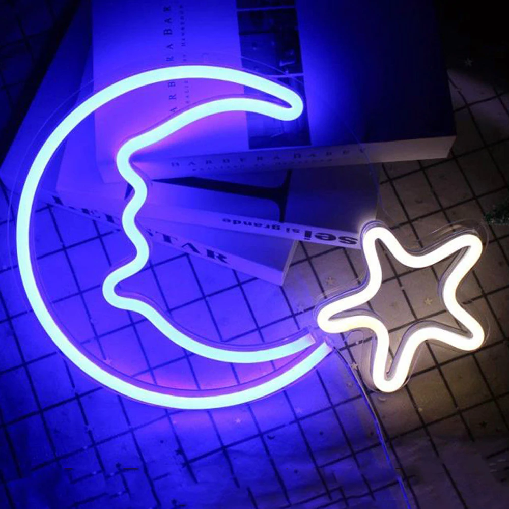 Colorful LED Neon Lamp USB Alpaca Dolphin Star Rainbow Cloud  Hustle Led Backplane Neon Light for Home Decoration Night Light 3