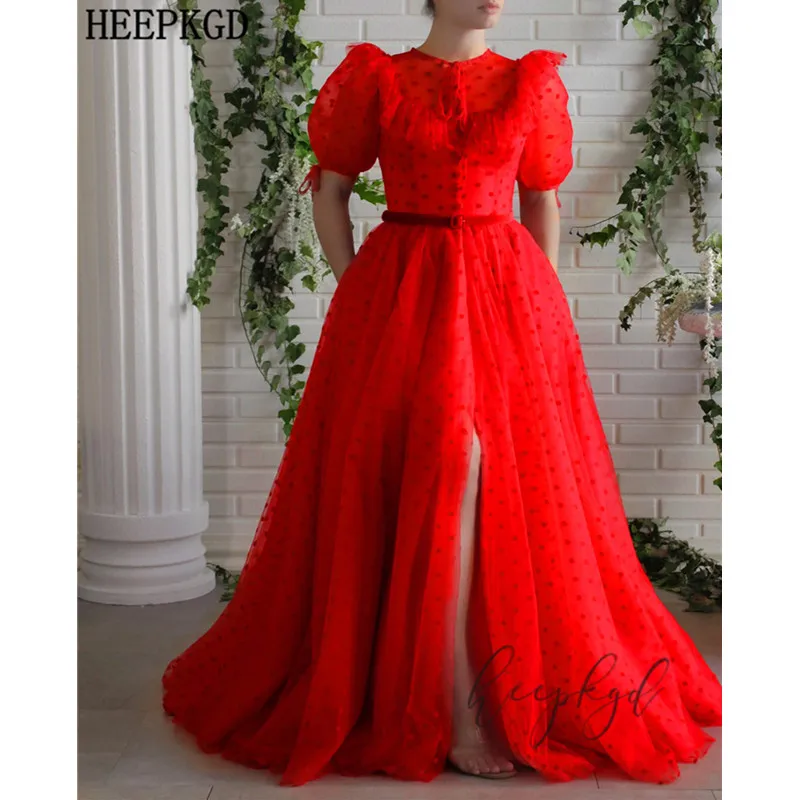 Красный Robe De Soiree, новинка, Красное Длинное винтажное вечернее платье, половина рукава, разрез спереди, ТРАПЕЦИЕВИДНОЕ, для официальных случаев, женские платья, на заказ - Цвет: Красный