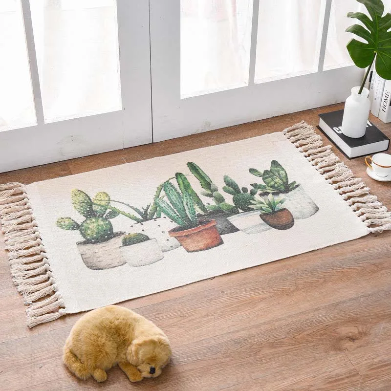 5 Bohemian Cotton Weave Welcome Door Mat Handmade Geometric Bathroom Carpet With Tassel Prayer Rugs - Цвет: 5