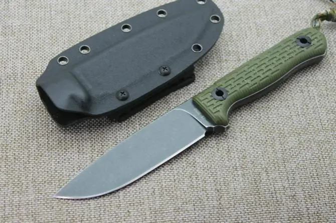 

Outdoor Outing Survival Straight Knife D2 Black Stone Wash Drop Point Blade Full Tang Green G10 Handle With ABS K Sheath
