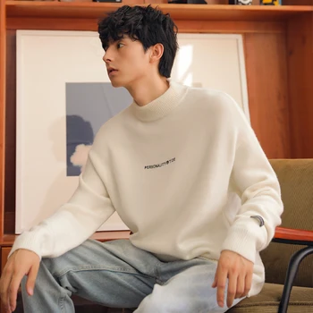 

2019 New Japanese Winter Cotton Large Size Simple Loose Version Men's High Collar Long Sleeve Knit Casual Sweater