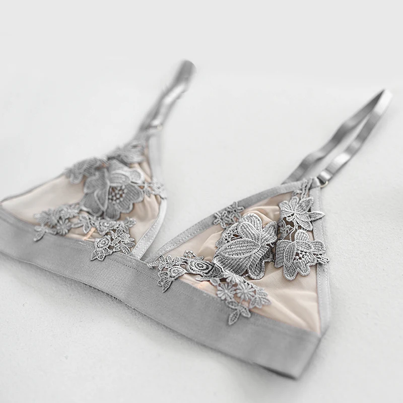 Французский стиль кружевной бюстгальтер без косточек Bralette Сексуальная треугольная чашка женское нижнее белье без подкладок бюстгальтер