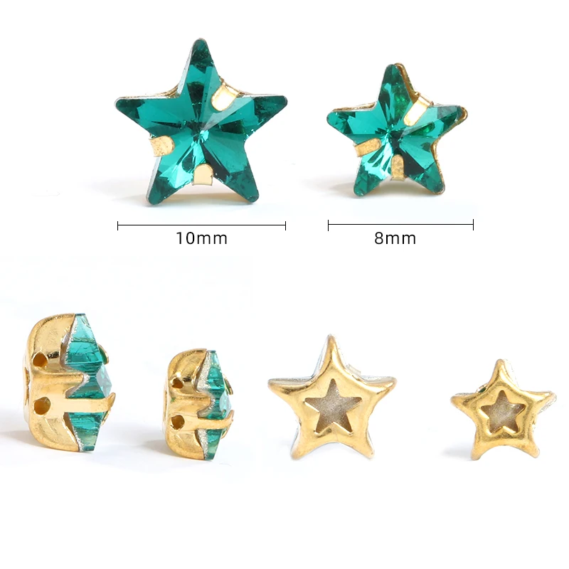 Pipatian Star Crystals Sewing on Rhinestone Beads for Needlework Metal Base Strass Colorful Fabric Decoration Star for Sewing