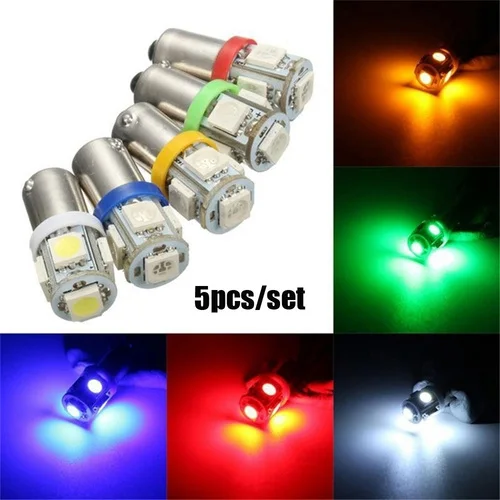 

5Pcs/Set Car Marker Lamps Ba9S T4W Smd 5050 5 Led Tower 96 Lumen Wedge Light Bulb Led Dc12V