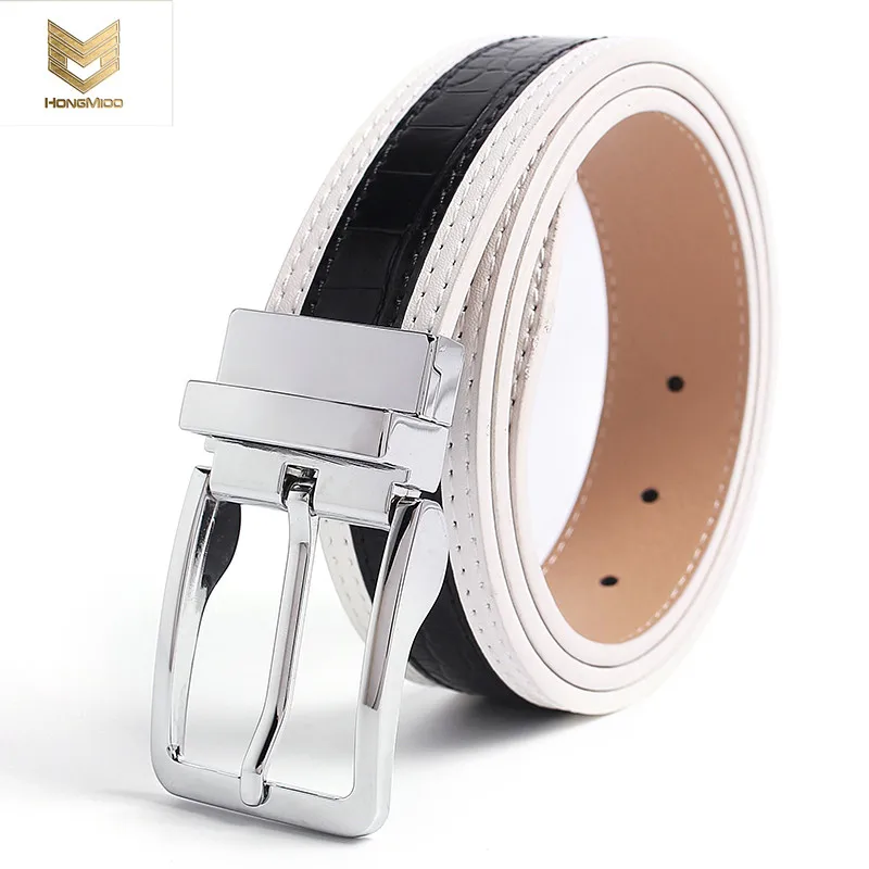 

Adjustable Pin Men Belts Classic Leather Belt Luxury Business Crocodile Design Alloy Buckle Cow Leather Belt