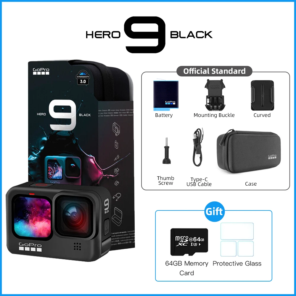 GoPro HERO 9 Black Underwater Action Camera 4K 5K with Color Front Screen Sports Cam  20MP Photos Live Streaming Go Pro HERO 9
