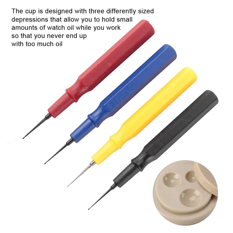 Комплект масленок для часов, инструмент для ремонта часов, 1 Масляный стакан, 4 масляных ручки, подходит для разных размеров