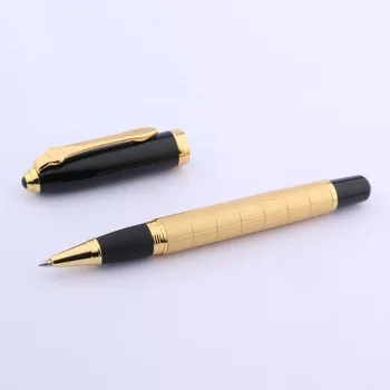 

black paint 701 golden Checkered metal Trim Rollerball pen