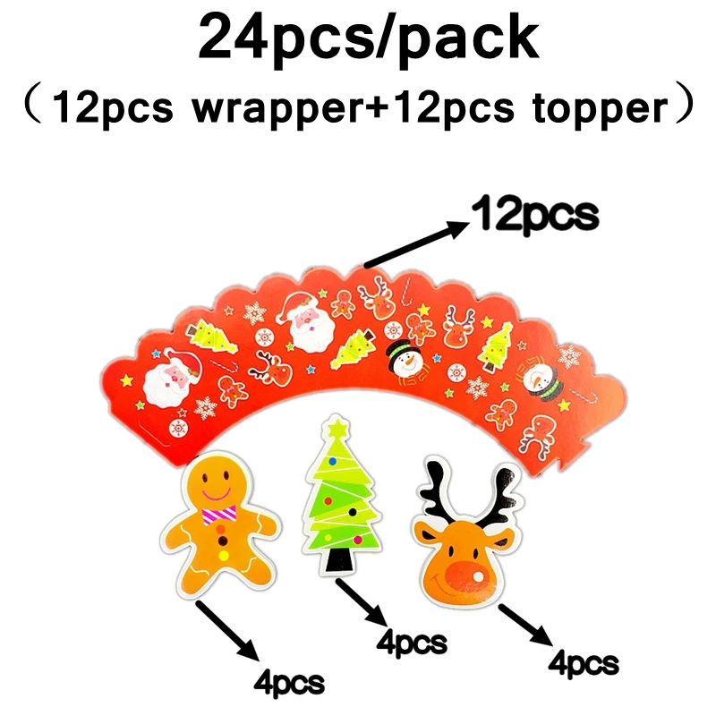 Счастливый год Счастливого Рождества торт Топпер обертка для кексов вечерние украшения Санта Клаус Рождественская елка пряник олень подарок - Цвет: B