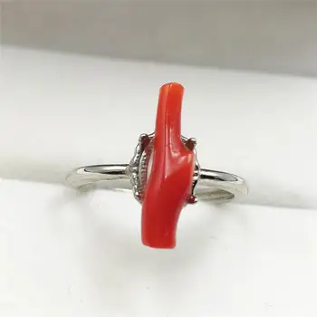 

17mm Genuine Natural Red Precious Coral Gemstone Adjustable Size Ring Woman Rare Raw Material 925 Sterling Silver Ring AAAAA