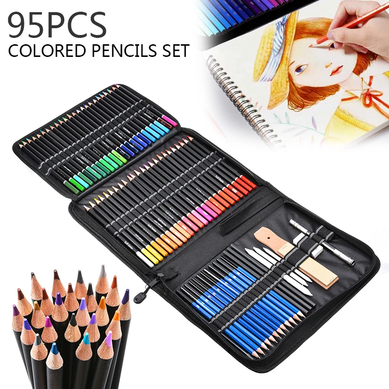 

95pcs/kit Colorful Sketch Pencils Portable Oil Based Painting Sketching Pencils Professional Artist DIY Charcoal Pencil Tool Bag