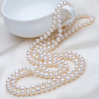 

100% Genuine 7-8MM freshwater pearl necklace sweater chain bright long 65INCH multi layer gift