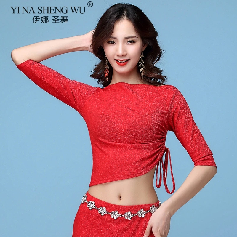 1187 Red Top Танцевальный Костюм r, Женская Блестящая одежда для танца живота, летний сексуальный топ с коротким рукавом, юбка для восточных танцев, одежда для танца живота, новая одежда - Цвет: 1187 Red Top