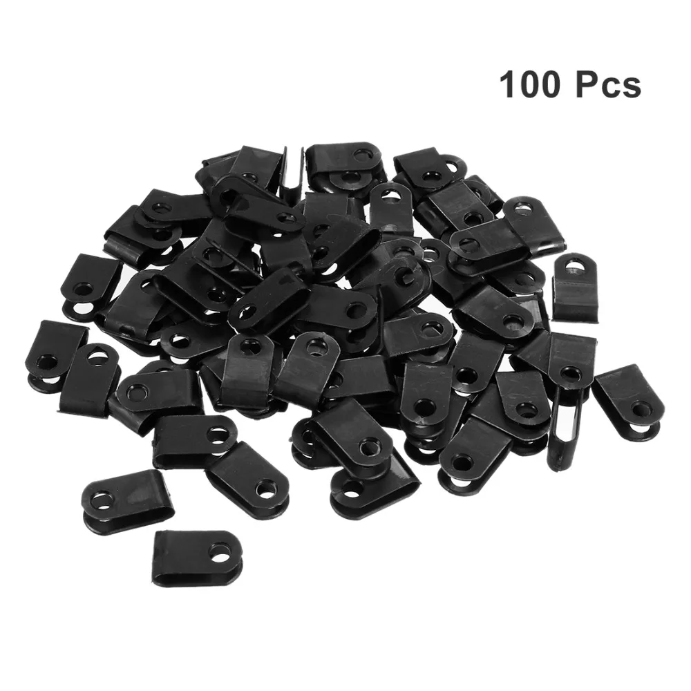 Uxcell U-type/R-Type 100 шт 6 4/8 4/13 2/3 3 мм в диаметре. Нейлоновый зажим для кабеля черный белый