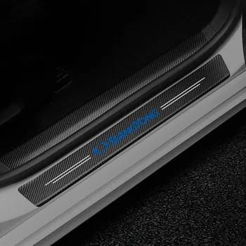 

4PCS Car Styling Carbon Fiber Door Sill Protector Stickers For SsangYong Actyon Turismo Rodius Rexton Korando protection Sticker
