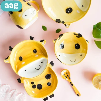 

AAG Creative Nordic Ceramics Baby Bowls Dishes Cute Cartoon Child Tableware Breakfast Eating Feeding Dish For Kids Baby Dish