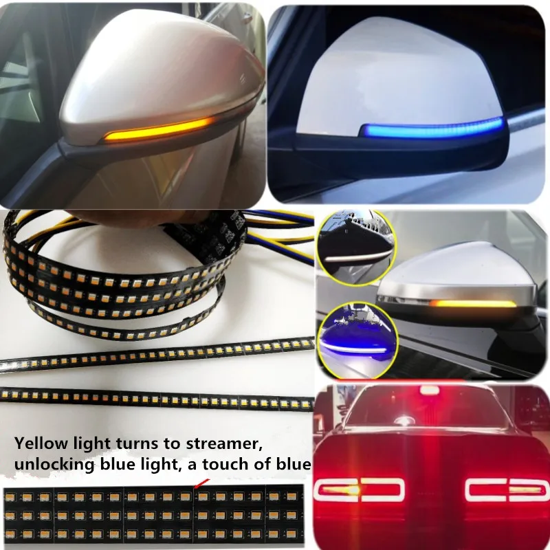 

1Pcs Car Rearview Mirror Turn Signal Light LED Flowing Indicator Lamp Car Modified Streamer Strip Amber Blue Car-Styling