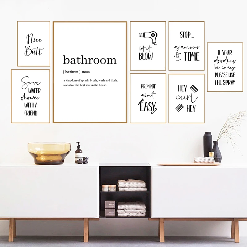 

Funny Bathroom Quotes Prints Modern Minimalist Poster Wall Art Decor Black and White Picture Toilet Decoration