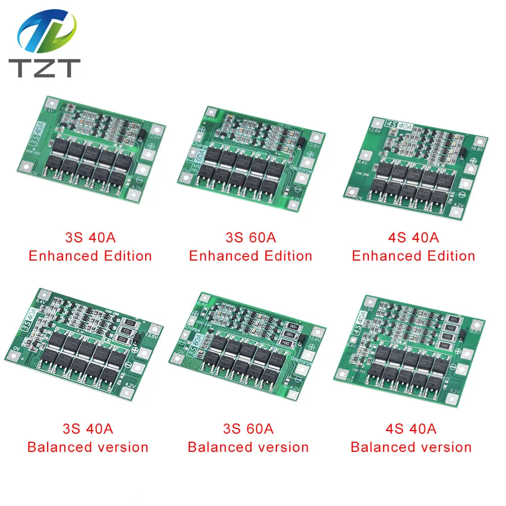 Защитная плата 3S/4S 40A/60A 18650 BMS для зарядки литий ионных батарей двигателя