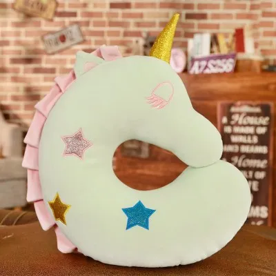 Cartoon Unicorn Soft U-Shape Neck Travel Cushion Pillow for Car Airplane Protable Hooded Pillow Cushion Compact Soft Neck Rest